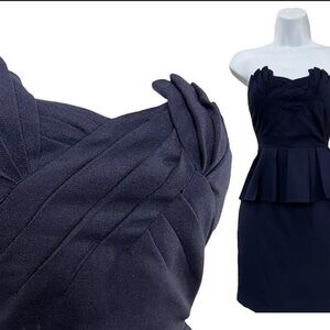 Vintage Y2K Strapless Urban Outfitters Peplum Navy Blue Mini Dress Sz 2